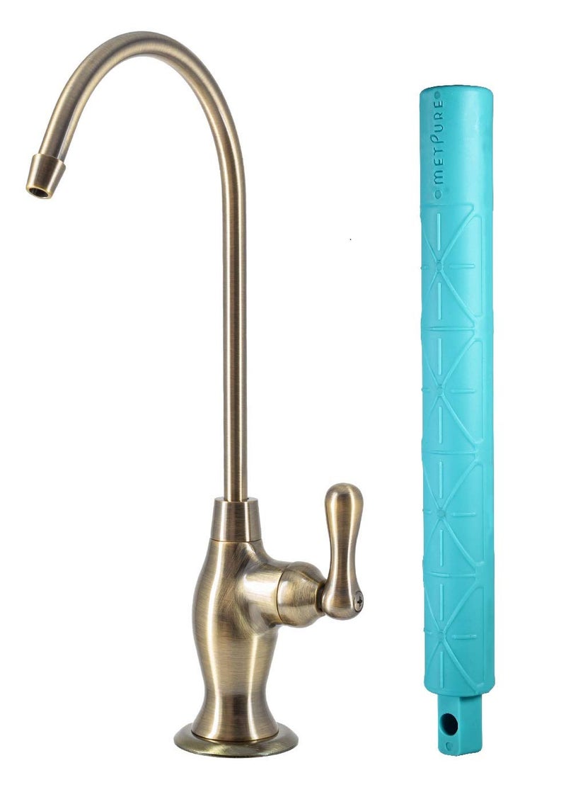 Metpure Non-airgap NSF Certified RO Faucet Reverse Osmosis Drinking Water Filtration System Water Dispenser Spout (Antique Brass). Vase Style with Faucet Wrench - Image 1